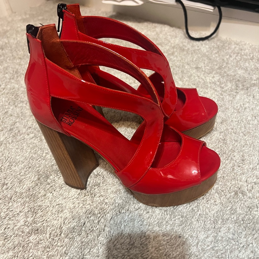 Vibrant Red Platform Shoes with Strappy Design